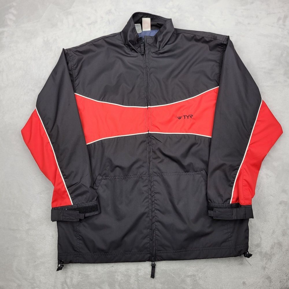 Tyr Swim Jacket Men Small Black Red Windbreaker Rain Coat Zip Up Meet Team Adult